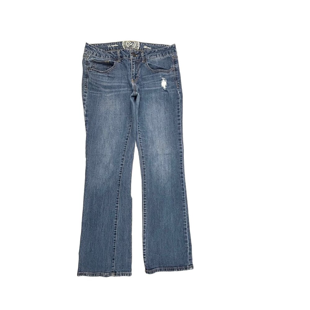 SO Distressed Bootcut Women's‎ size 11 Dark Wash Blue Denim jeans